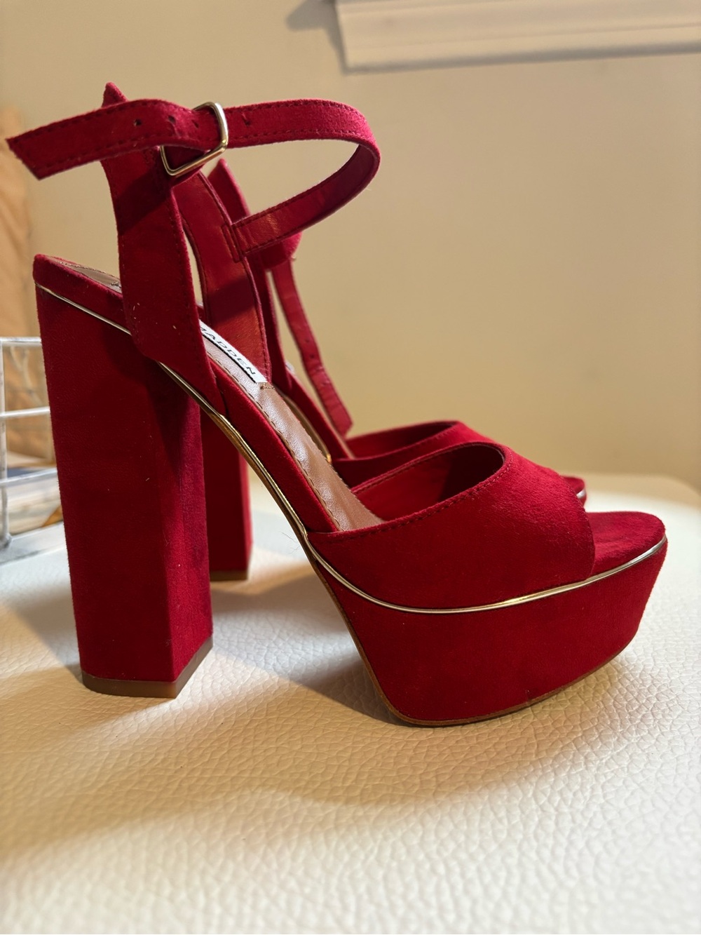 Steve Madden Red Suede Platform Ankle-Strap Heels